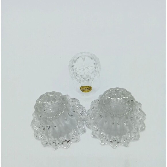 Cristal D' Arques 2 Clear Cut Lead Crystal Candle Stick Holders & Mini Vase - Picture 6 of 7